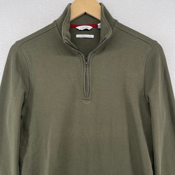 CALVIN KLEIN Sweatshirt Mens XS Classic 1/4 Zip Pullover Stretch Cotton Green - Picture 4 of 14